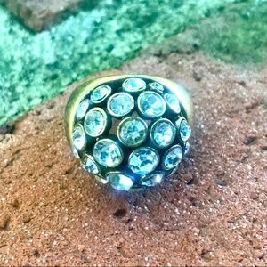 Cluster Dome Cocktail Ring Gold Tone with Clear Rhinestones